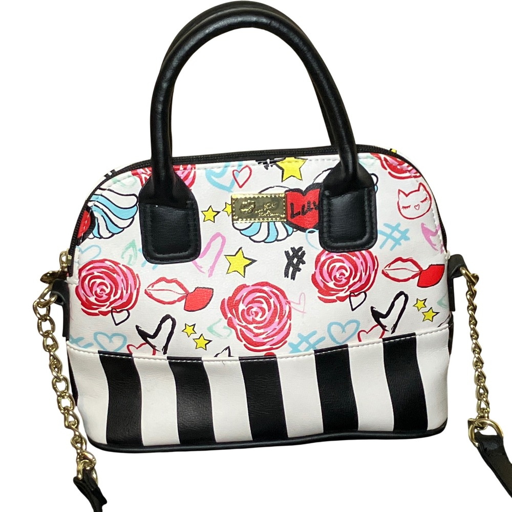 Luv Betsey Betsey Johnson Crossbody Bag Women White Doodle Stripe Bag